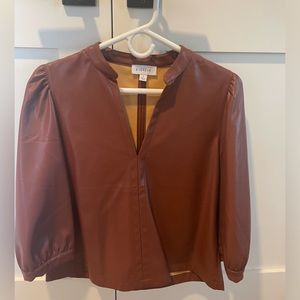 Evereve Faux Leather split neck top in brown!!